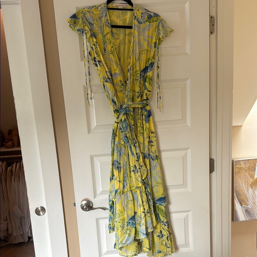 Banjanan Yellow and Blue 100% Cotton Wrap Dress